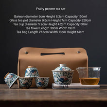 Load image into Gallery viewer, Blue Glazed Porcelain Tea Set (7 Pieces) Fruity Pattern
