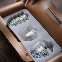 Load image into Gallery viewer, Blue Glazed Porcelain Tea Set (7 Pieces) Fruity Pattern