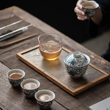 Load image into Gallery viewer, Blue Glazed Porcelain Tea Set (7 Pieces) Fruity Pattern