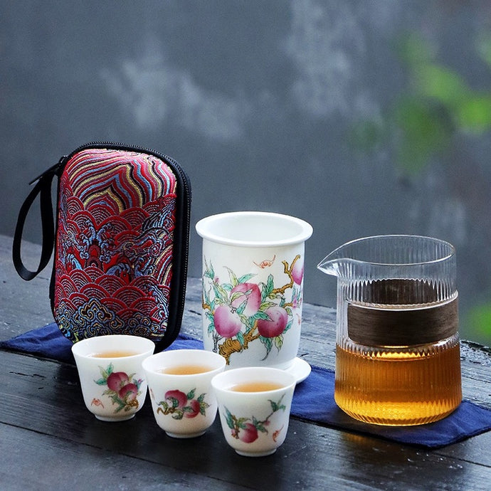 Travel Tea Set (Peach pattern)