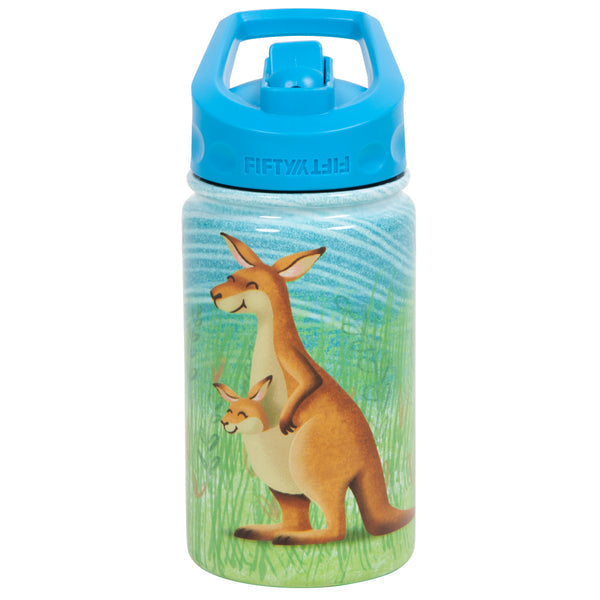 Kids 350ml Kangaroo Print Straw Cap Bottle